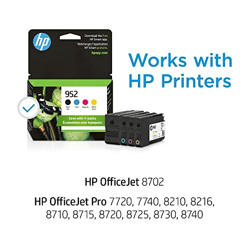 Original HP 952 Black, Cyan, Magenta, Yellow Ink Cartridges (4 Count -pack of 1) |Works with HP OfficeJet 8702,OfficeJet Pro 7720,7740,8210,8710,8720,8730, 8740 Series|Eligible for Instant Ink|X4E07AN | The Storepaperoomates Retail Market - Fast Affordable Shopping