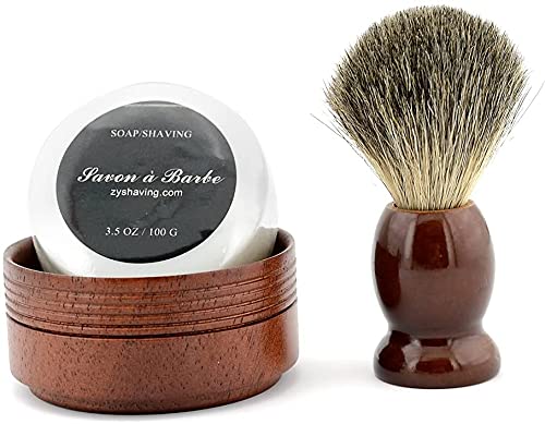 Pure Badger Hair Shaving Brush Natural Wood Mug Bowl Hand-Made Soap Barber Set