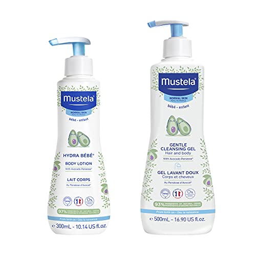 Mustela Baby Bath Time Gift Set – Baby Skin Care Essentials with Natural Avocado – Contains Hydra Bebe Body Lotion 10.14 fl. oz. & Gentle Cleansing Gel 16.9 fl. oz. – 2 Items Set