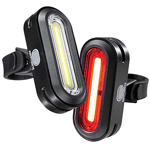 Kryptonite Bike Lights Front and Back, Avenue F-100 R-50 Bright LED Bicycle Light Headlight and Rear Taillight Set, 12 Light Modes Runtime 22 Hours, Easy to Install Lights for Bike for Men Women