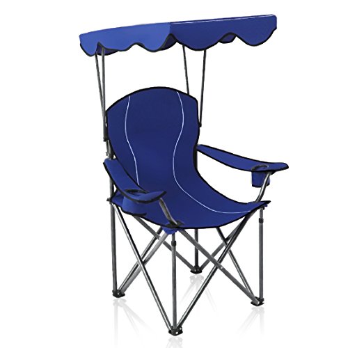 ALPHA CAMP Camp Chairs with Shade Canopy Chair Folding Camping Recliner Support 350 LBS – Navy Blue