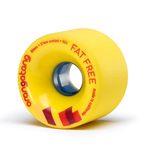 Orangatang Fat Free 65 mm 86a Freeride Longboard Skateboard Wheels (Yellow, Set of 4)