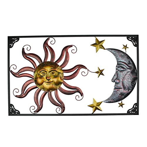 Zeckos Triple Tone Celestial Sun Moon and Stars Indoor/Outdoor Metal Wall Art