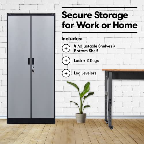 Fedmax Metal Garage Storage Cabinet – 71-inch Tall Large Steel Utility Locker with Adjustable Shelves & Locking Doors – Garage Cabinets for Tool Storage and Ammo Locker – Grey & Silver | The Storepaperoomates Retail Market - Fast Affordable Shopping