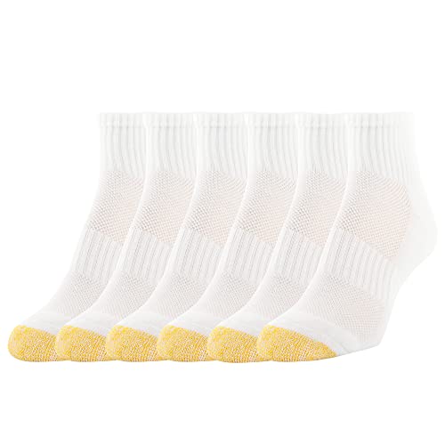 Gold Toe Women’s Half Cushion Sport Quarter Socks with Mesh, 6-Pairs, White, Medium