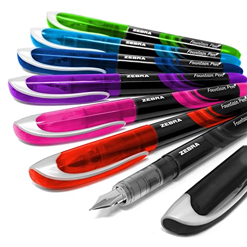 Zebra Fuente – Disposable Fountain Pen – One of Each Coloured Ink – Pack of 7