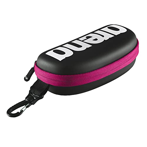 Arena Unisex Swim Goggle Case for Swimming Goggles, Hardcover Protective Carrying Case with Clip, Black/White/Fuchsia