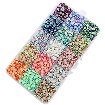 Chenkou Craft 10000pcs Assorted 15 Colors Gradient Color Half Flatback Imitation Pearl Bead 4mm Flat Back Gem Scrapbook Craft DIY Beads + Plastic Box