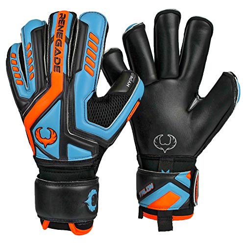 Renegade GK Talon Cyclone 2 Goalie Gloves with Pro-Tek Fingersaves | 4mm Hyper Grip & Duratek | Black, Orange, Blue Soccer Goalkeeper Gloves (Size 5, Kids, Boys, Girls, Roll Cut, Lvl 3)