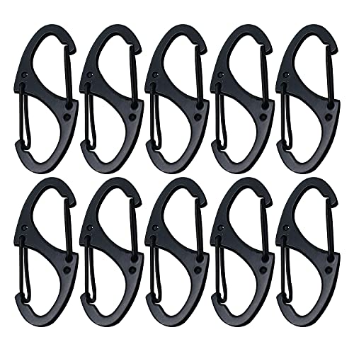 Bytiyar 10 PCS Small Metal 1.6 inch(41mm) Carabiner Clips Dual Spring Wire Gate Snap Hooks Keychain Buckle Tool Update, Black