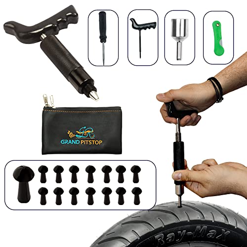 GRAND PITSTOP Tubeless Tire Puncture Repair Kit for Motorcycle and Cars with 15 Mushroom Plugs