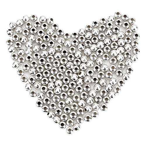 Pangda 1000 Pack 4 mm Metal Spacer Beads Metallic Plated Round Beads Tiny Smooth Beads for Necklaces, Bracelets and Jewelry Making (Silver)