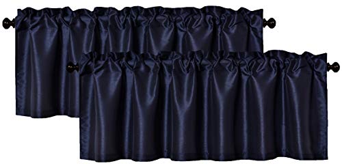 Aiking Home (Pack of 2) Solid Faux Silk Window Valance, 56 by 16 Inches, Navy