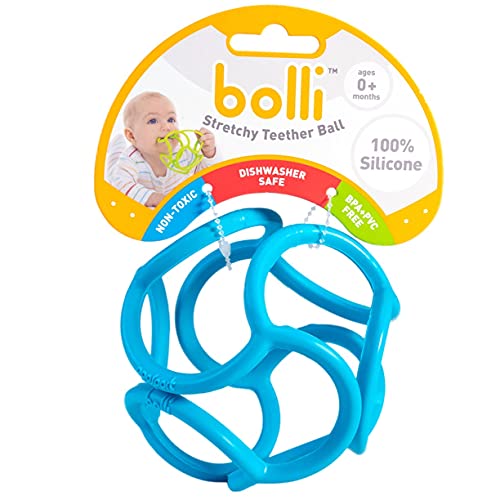 OgoBolli Teething Ring Tactile Sensory Ball Toy for Babies & Kids – Stretchy, Soft Non-Toxic Silicone – Ages 3 Months and up – Blue