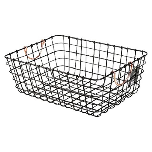 Antique Pewter Basket with Copper Handles – Short and Deep Shelf Basket