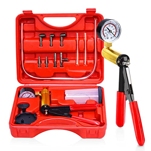 CARSC Hand Held Vacuum Pump Tester Set Vacuum Gauge and Brake Bleeder Kit for Automotive with Adapters Case