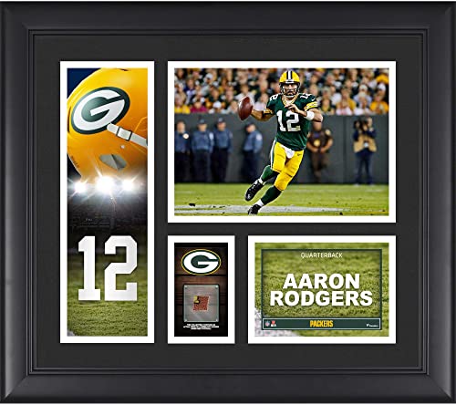 Aaron Rodgers Green Bay Packers Framed 15″ x 17″ Player Collage with a Piece of Game-Used Football – NFL Player Plaques and Collages