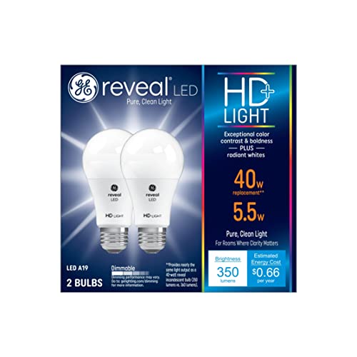 GE Reveal LED Light Bulbs, 5.5 Watts (40 Watt Eqv) A19 Standard Bulbs (2 Pack)
