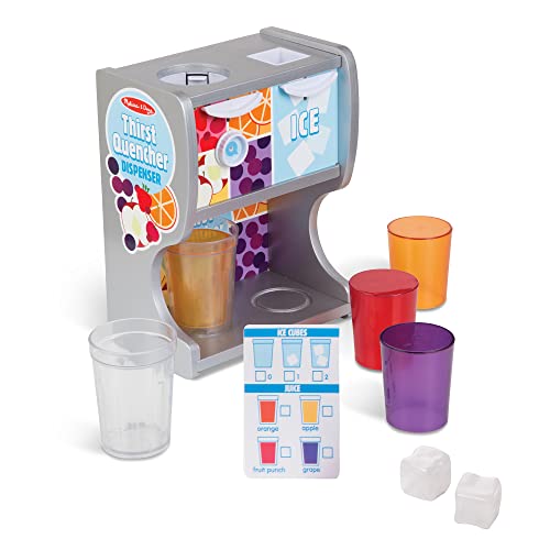Melissa & Doug Wooden Thirst Quencher Drink Dispenser With Cups, Juice Inserts, Ice Cubes – Pretend Play Soda Fountain, Food Sets For Kids Kitchen,Ages 3+ – FSC-Certified Materials