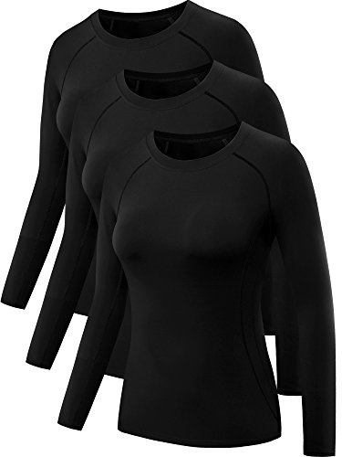 NELEUS Women’s 3 Pack Compression Workout Shirt,8021,Black,S,Tag M