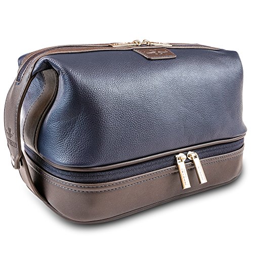 Vetelli Leather Toiletry Travel Bag for Men, Ideal Gift, Durable, Water-Resistant Lining, Spacious Interior will fit all your Toiletries