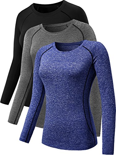 NELEUS Women’s 3 Pack Workout Running Shirt,8021,Black,Grey,Blue,M,Tag L