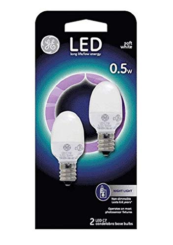 GE Lighting 14150 0.5 Watt Candelabra E12 C7 Soft White Night Light LED Bulbs 2 Pack