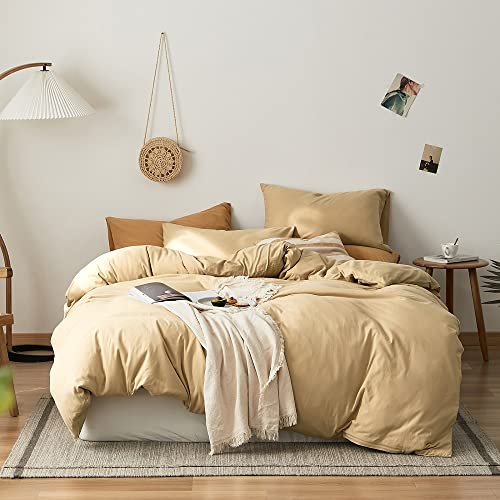 Khaki Duvet Cover Queen Jersey Knit Cotton Duvet Cover Modern Soft Boho Beige Comforter Cover Simple Style Light Brown Bedding Set Solid Color Teen Adults Comforter Cover with 2 Pillow Shams
