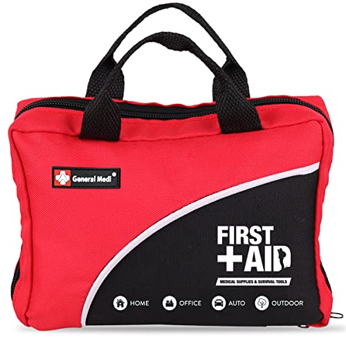 First Aid Kit -160 Pieces Compact and Lightweight – Including Cold (Ice) Pack, Emergency Blanket, Moleskin Pad,Perfect for Travel, Home, Office, Car, Camping, Workplace (Red)