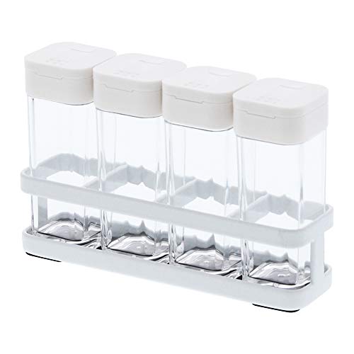 YAMAZAKI 4 Shakers Home Spice Bottles with Rack-Kitchen Pantry Organizer Containers | Steel + Plastic | Food Storage, One Size, White