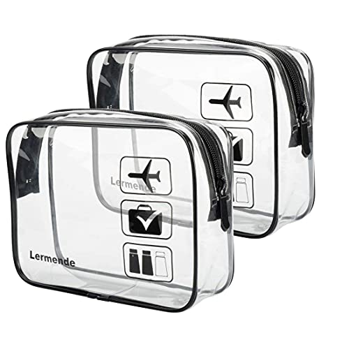 Lermende 2pcs TSA Approved Toiletry Bag Clear Toiletry Bag,Airport Airline Travel Toiletry Bag.Carry On Clear Bag for Travel,Compliant Bag,Quart Sized Makeup Cosmetic bag for Women Men (Black)