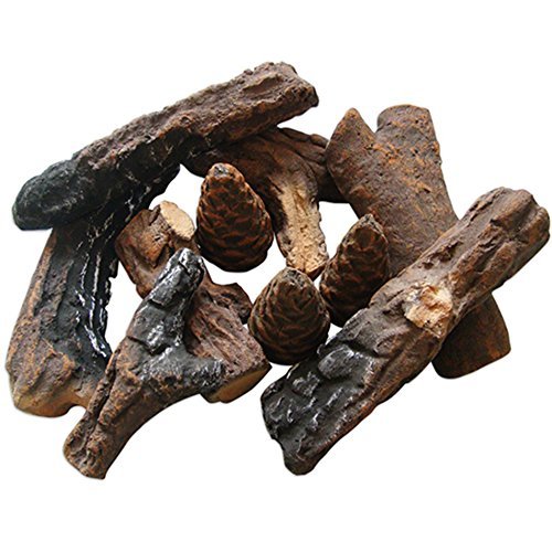 hmleaf GYG Small Wood-Like Ceramic Fireplace Logs 9 PCS for All Types of Indoor, Gas Inserts, Ventless & Vent Free, Electric, or Outdoor Fireplaces & Fire Pits. Realistic Clean Burning