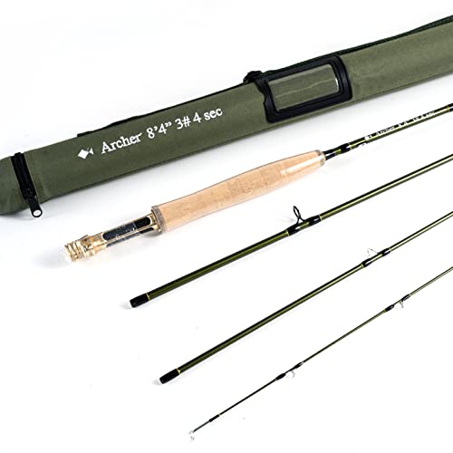 AnglerDream 8’4” 3WT Archer Fly Fishing Rod 4 Section 38WT with Cordura Tube Graphite IM 10 / 36T Carbon Fiber Dark Green Fly Rod