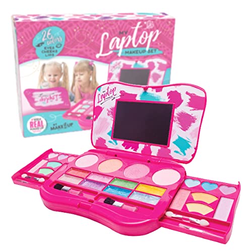 MAKE IT UP – My First Makeup Set for 5+ Year Old Young Girls (Laptop Design) – Integrated Foldable Makeup Palette with Mirror & Secure Closing – Easily Washable, Non-Toxic – Safety Tested – Pink