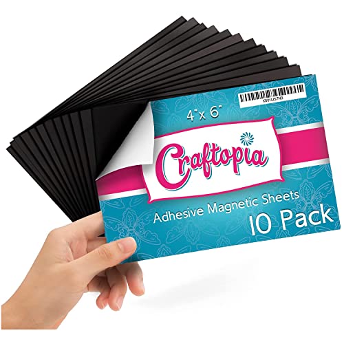 Craftopia Adhesive Magnetic Sheets | 4″x 6″ Pack of 10 | Magnet Sheets with Adhesive for Craft! – Flexible Peel and die cuts for Card Making and Craft Magnets
