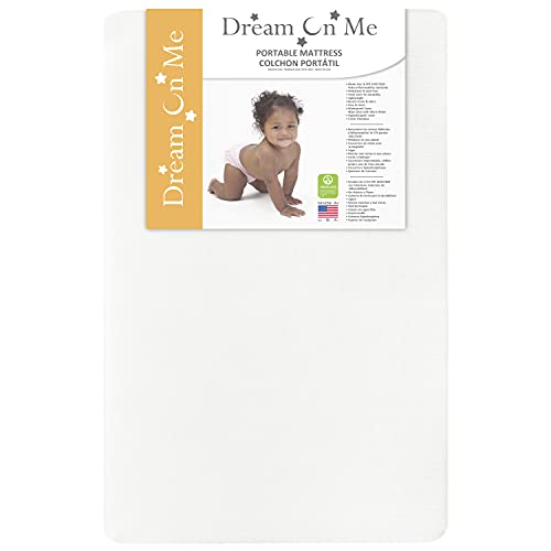 Dream On Me 2-in-1 Breathable Two-Sided 3″ Portable Mini Crib Mattress, Greenguard Gold Certified, Vinyl and Breathable Fabric, White