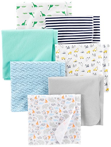 Simple Joys by Carter’s Unisex Babies’ Flannel Receiving Blankets, Pack of 7, Mint Green/Blue/White, One Size