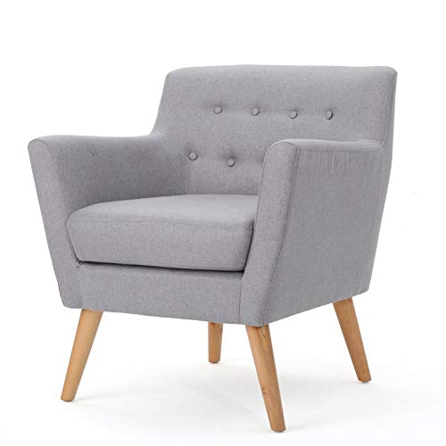 Christopher Knight Home Meena Mid-Century Modern Fabric Club Chair, Light Grey / Natural