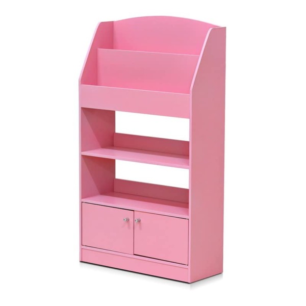FURINNO 4 shelves Kidkanac Magazine/Bookshelf with Toy Storage Cabinet, Pink