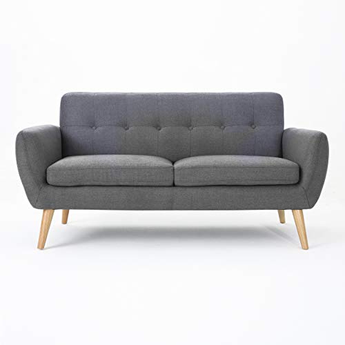 Christopher Knight Home Josephine Mid-Century Modern Petite Fabric Sofa, Dark Grey / Natural
