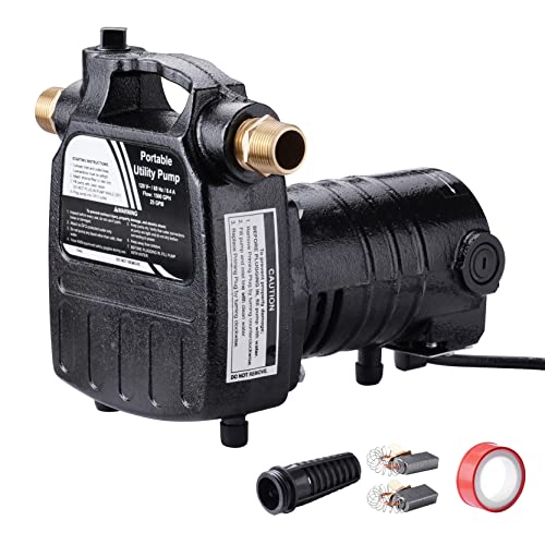 EXTRAUP 115Volt 1/2HP 1500 GPH Heavy Duty High Pressure Cast Iron Casing Water Transfer Utility Pump With Brass Connectors and Suction Strainer