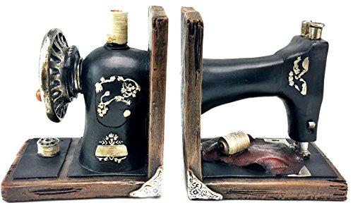 Bellaa 21383 Decorative Bookend Book Ends Sewing Machine Vintage Bookshelves Shelves Books Stopper Home Office Library Study Decor Heavy Duty Non Skid 6 Inch