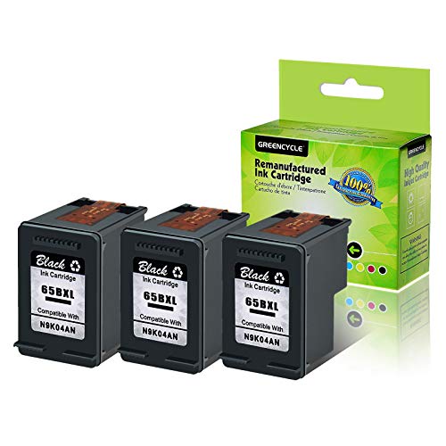 greencycle Re-Manufactured 65XL 65BXL Black Ink Cartridge Compatible for HP Envy 5058 5055 5052 Deskjet 2622 2655 2624 3755 3720 3721 3722 3730 3752, with New Version chip (Black, 3 Pack)