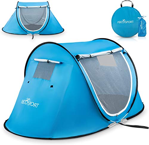 Pop-up Tent and Automatic Instant Portable Cabana Beach, Camping Tent Pop Up Shade Tent – Suitable for 2 People – 2 Doors – Water-Resistant, UV Protection Sun Shelter with Carrying Bag (Sky Blue)
