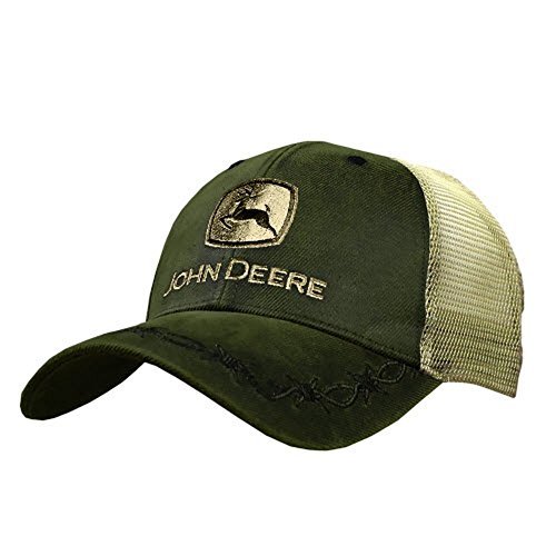 John Deere Mens Oilskin Khaki Mesh Back Embroidered Hat