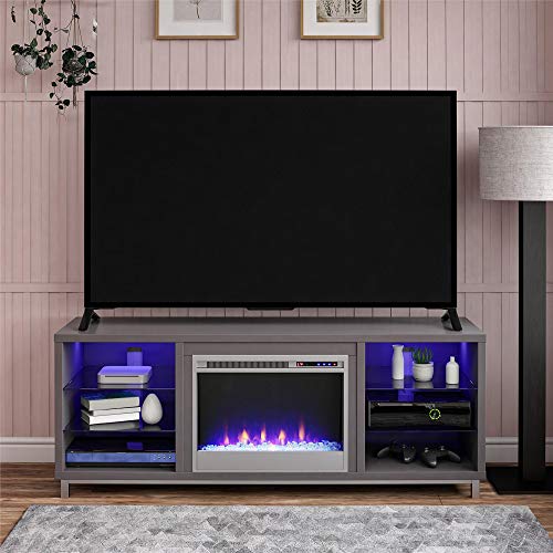 Ameriwood Home Lumina Fireplace Stand for TVs, up to 70″, Graphite Gray