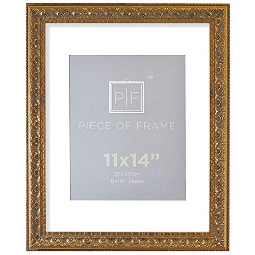 Golden State Art, 11×14 Ornate Finish Photo Frame with White Mat for 8×10 Picture & Real Glass, Color: Bronze