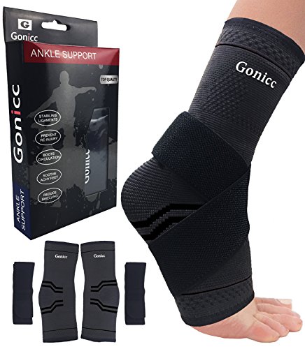 gonicc Professional Foot Sleeve Pair(2 Pcs) with Compression Wrap Support(Large, Black), Breathable, Stabiling Ligaments, Prevent Re-injury, Ankle Brace, Volleyball Protective Gear Ankle Guards