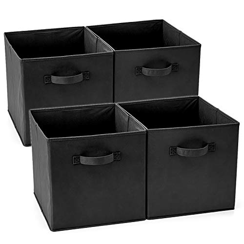 EZOWare Set of 4 Foldable Black Fabric Basket Bin, Collapsible Storage Cube Boxes for Nursery Toys (13 x 15 x 13 inches)