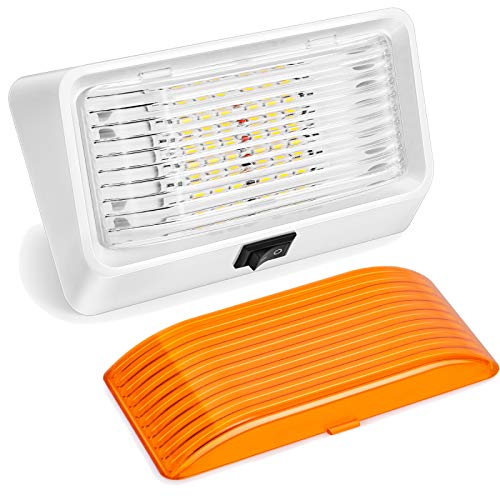 Kohree LED RV Exterior Porch Utility 320 Lumen Light with Switch 12V Replacment Light for RVs, Trailers, Campers, 5th Wheels., White Base, Included Clear and Amber Lenses Removable